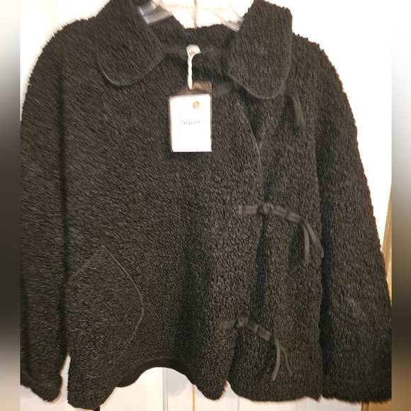 Black Faux Curly Lambs Wool Cropped Double Breasted Short Coat / Jacket / Women' - Picture 1 of 9